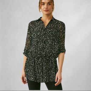 Lane Bryant Sheer Womens Blouse Size 14 Black White Rolled Sleeves Waist